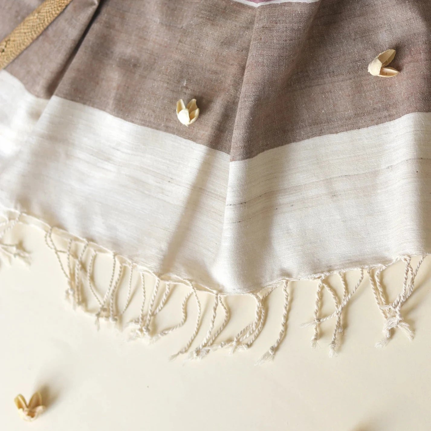 Ahimsa Peace Silk Stole | Grey, Brown &amp; Pink Stripes