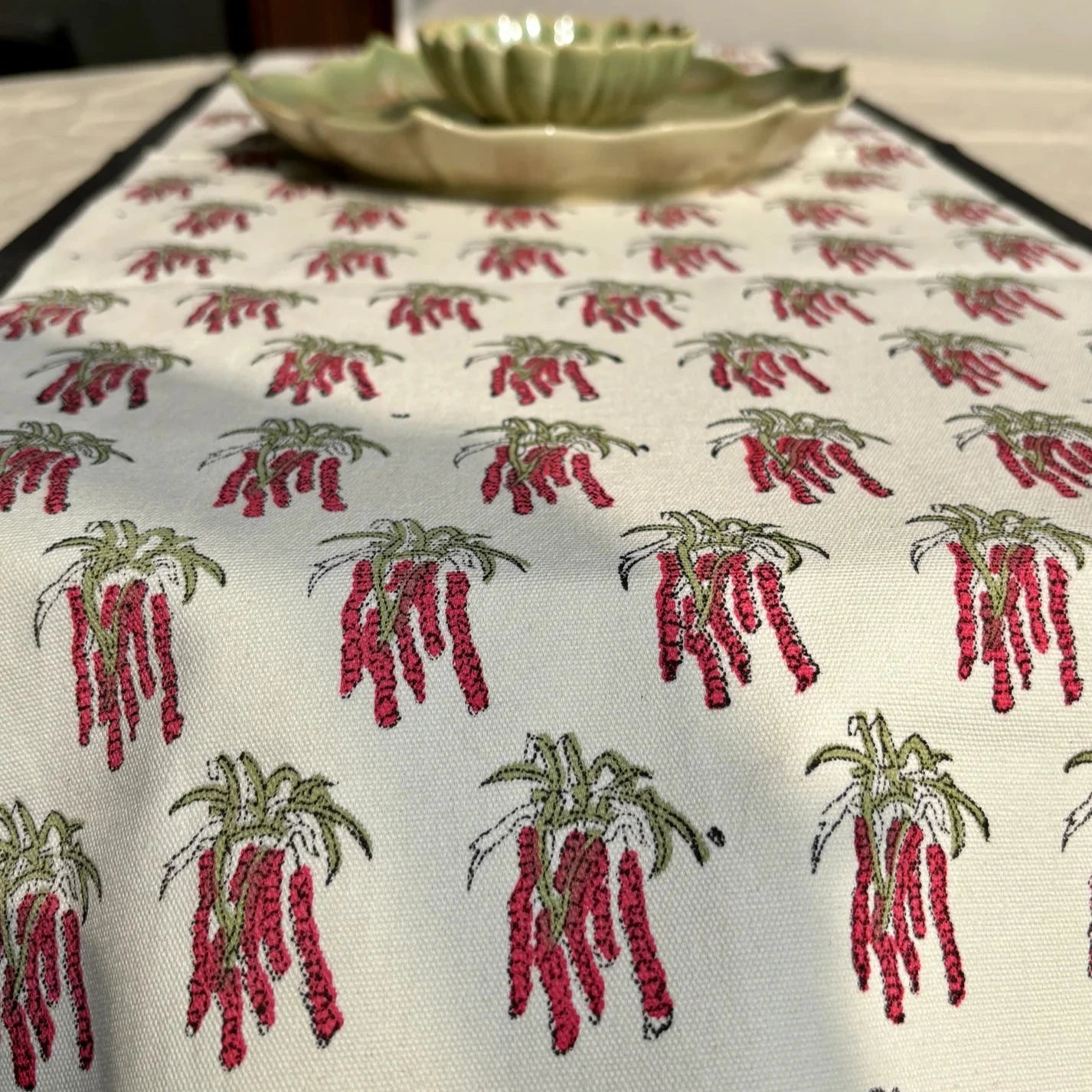 Blockprinted Table Runner | &quot;Kapou&quot; Floral Design