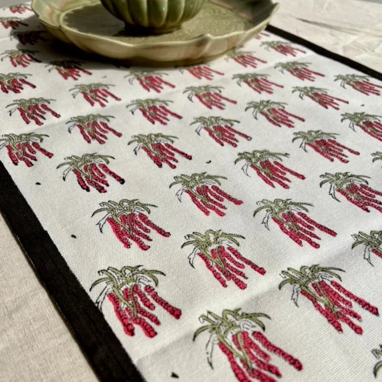 Blockprinted Table Runner | &quot;Kapou&quot; Floral Design