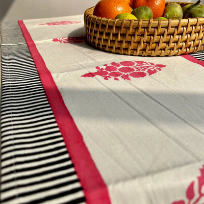 Blockprinted Table Runner | Pink Floral