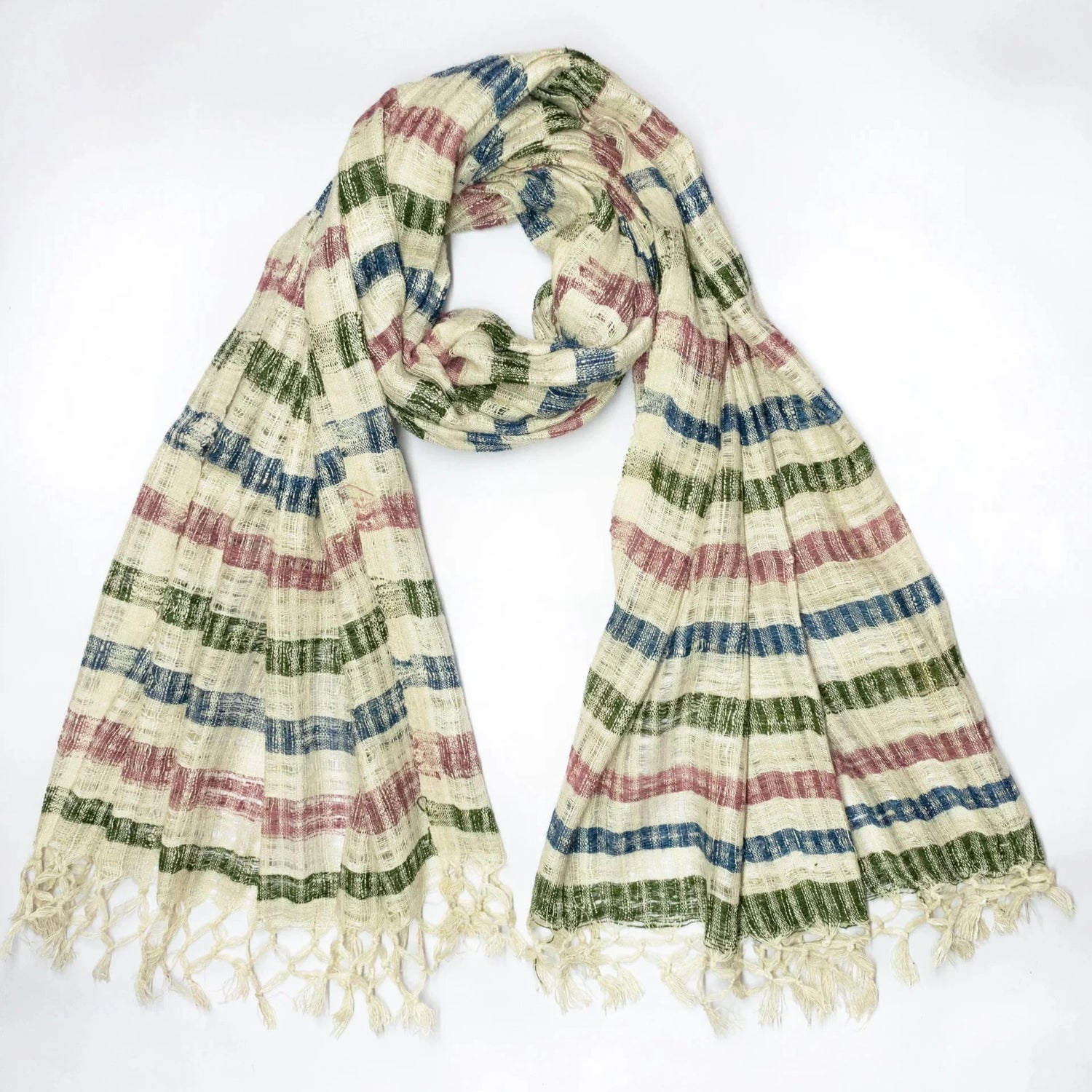 Ahimsa Peace Silk Stole | Pink, green, blue stripes