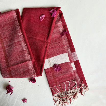 Ahimsa Peace Silk Stole | Maroon Chequered