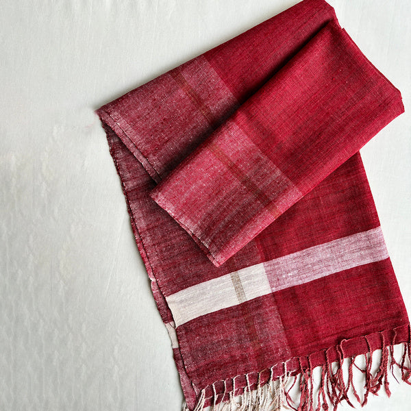 Ahimsa Peace Silk Stole | Maroon Chequered