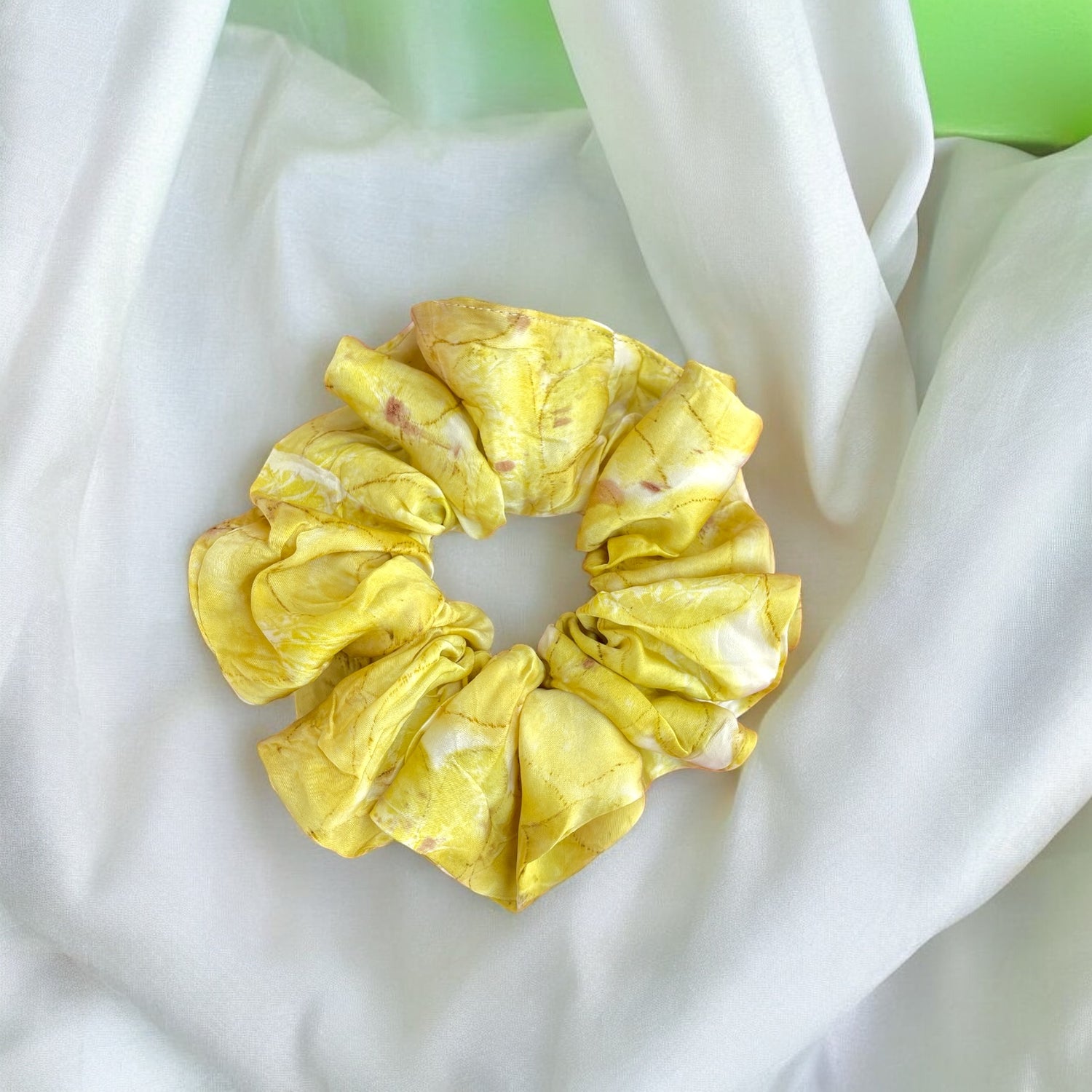 Eco-printed Bemberg Satin Scrunchies | Yellow