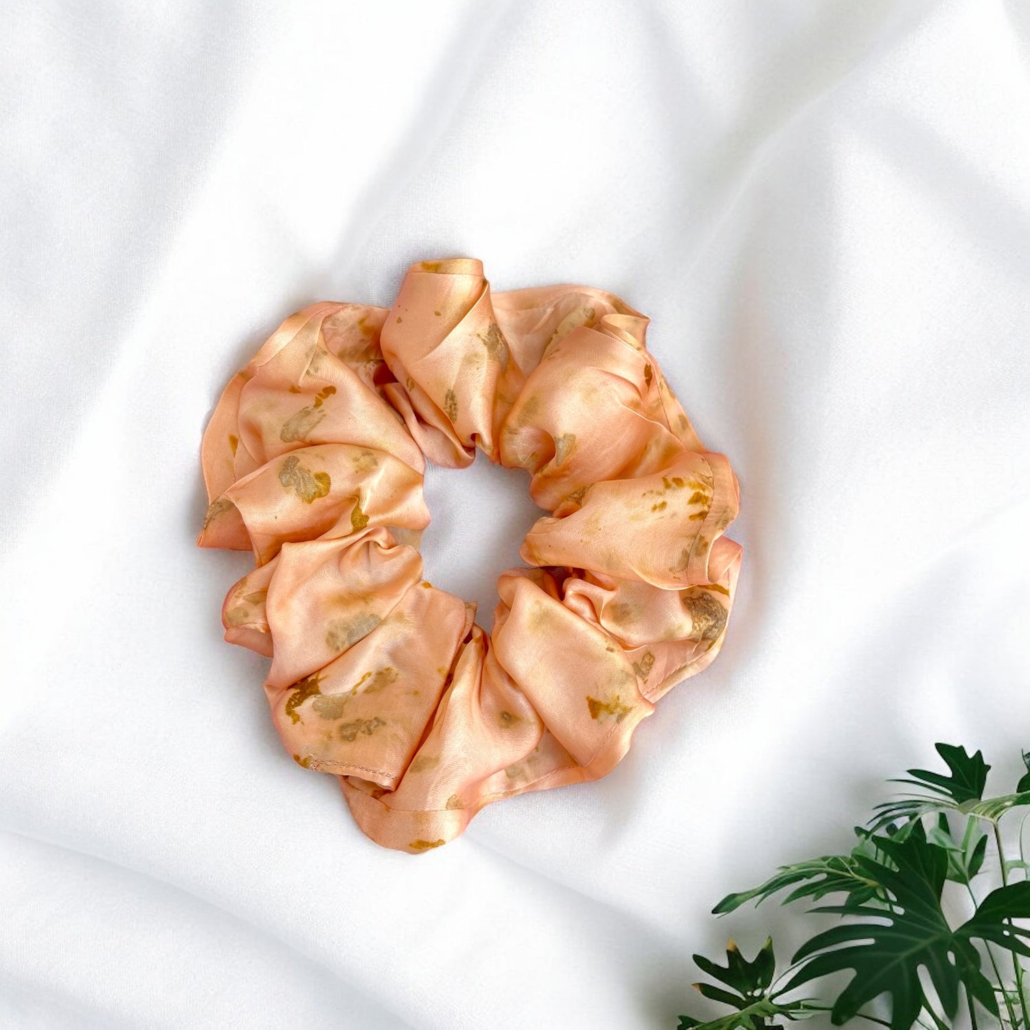 Eco-printed Bemberg Satin Scrunchie | Peach