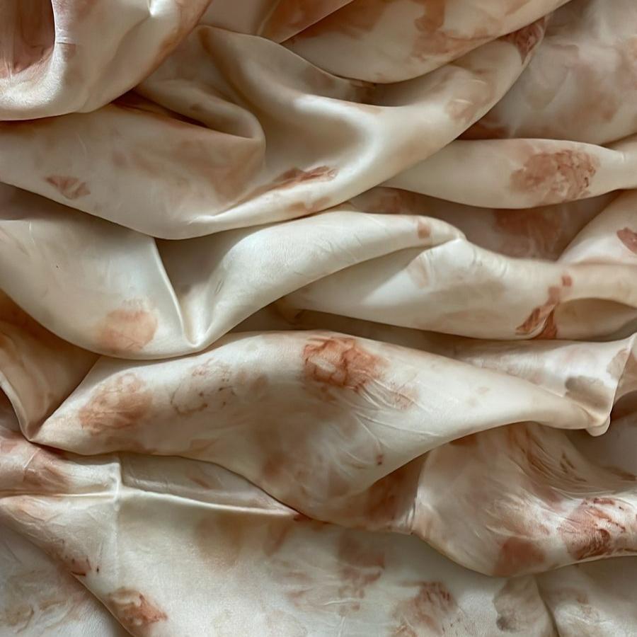 Eco-printed Bemberg Satin Square Scarf | White with Big Peach Print