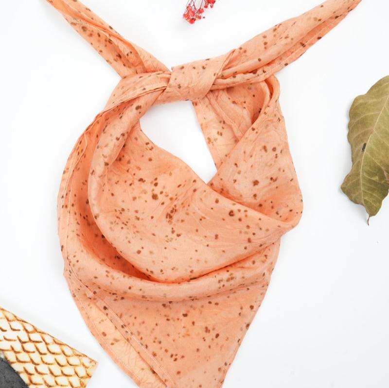 Ecoprinted Silk Bandana | Peach with Brown Dots