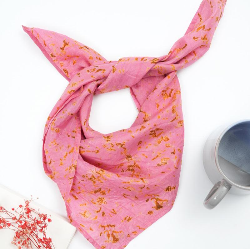 Eco-printed Silk Bandana | Pink with Yellow