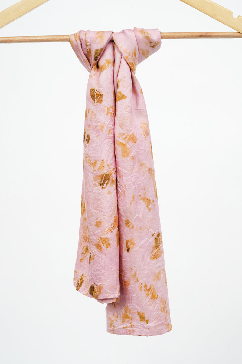 Eco-printed Silk Square Scarf | Pink with Yellow flowers