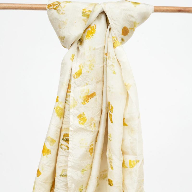 Eco-printed Silk Square Scarf | Cream with Brown Yellow Print