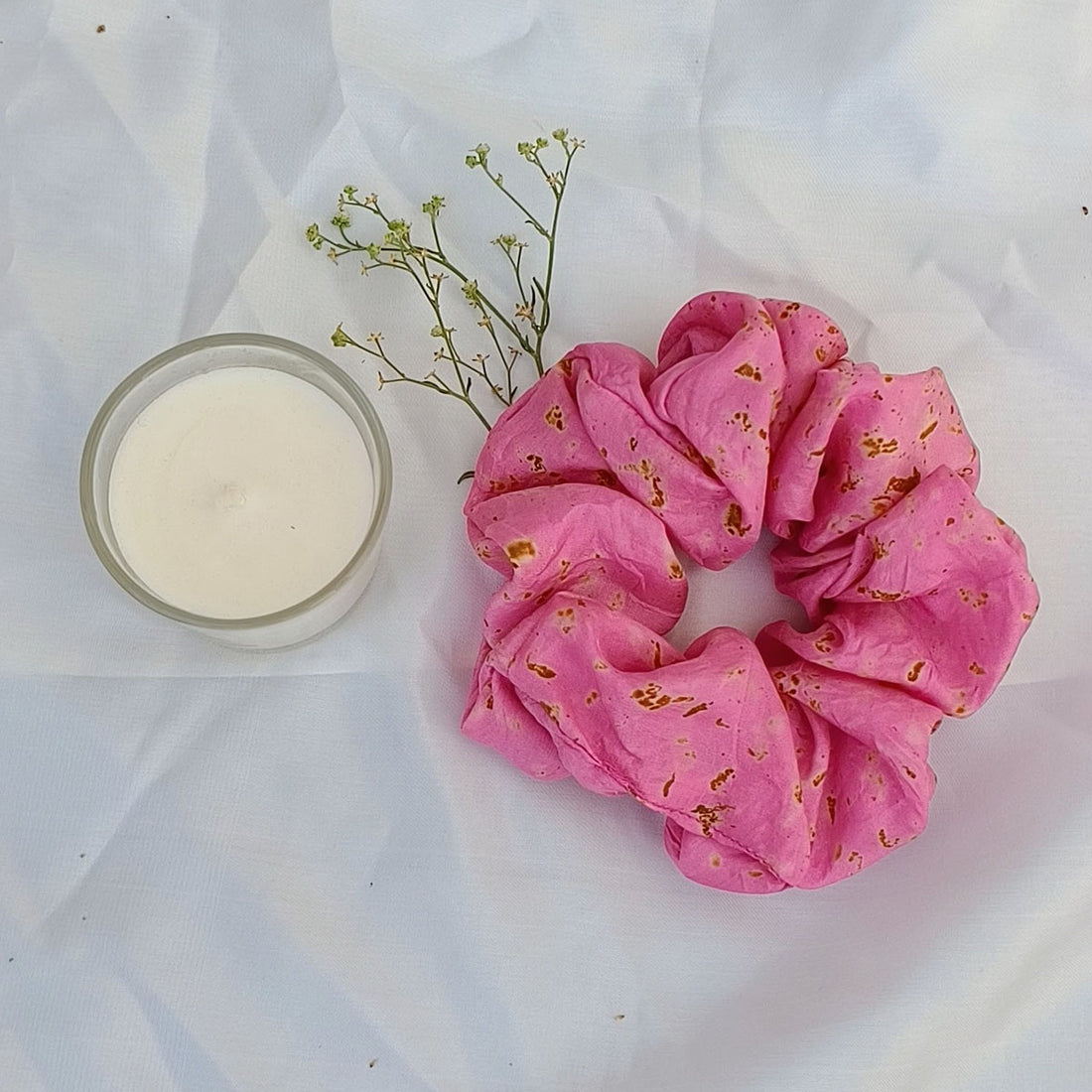 Eco-printed Silk Scrunchie | Bright Pink