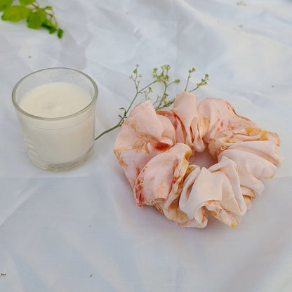 Eco-printed Silk Scrunchie | Cream with Yellow Pink Flowers