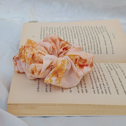 Eco-printed Silk Scrunchie | Cream with Yellow Pink Flowers