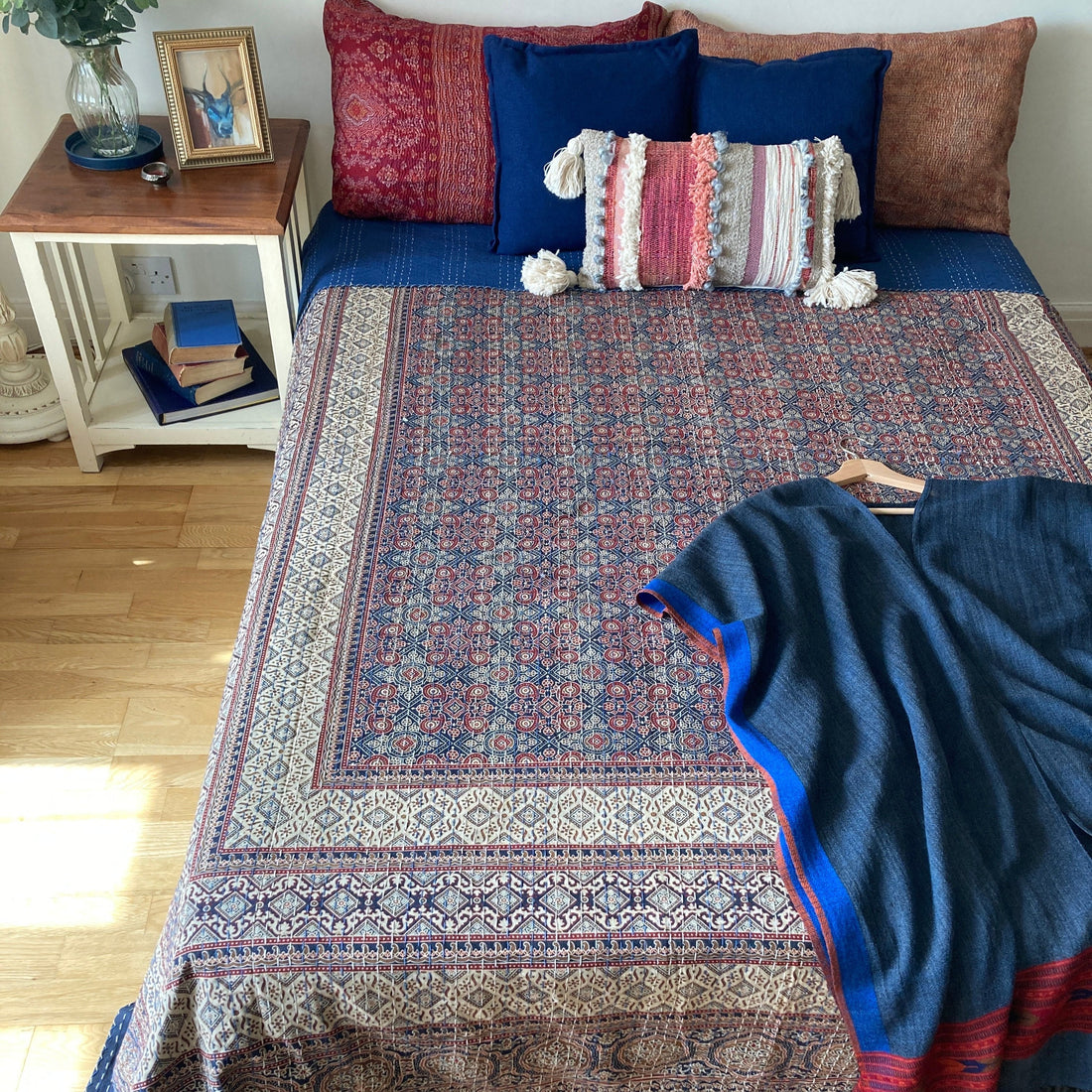 Kantha bedspread - Ajrakh print