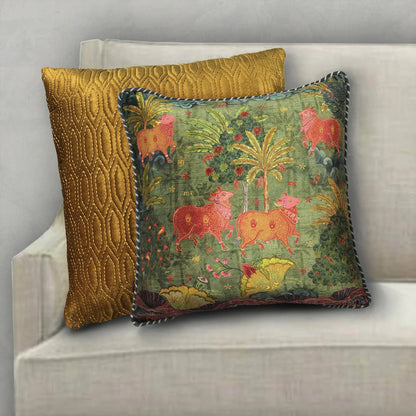 Anandi Pichwai Cushion Cover | Jade