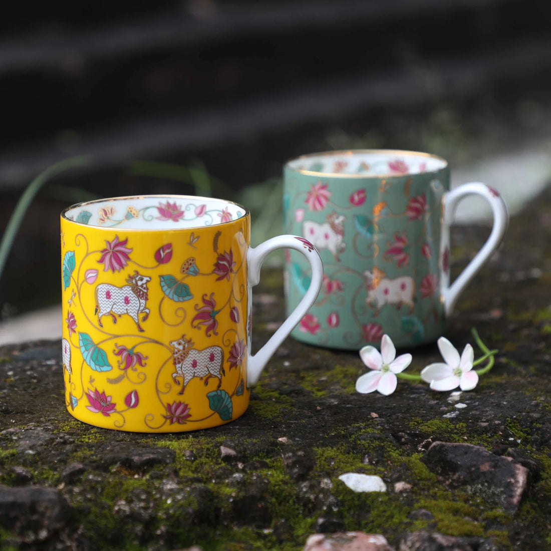 Anandi Pichwai Set of 2 Mugs | Moss &amp; Ochre