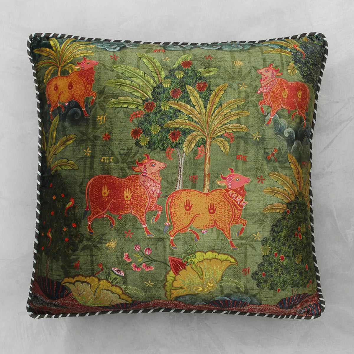 Anandi Pichwai Cushion Cover | Jade