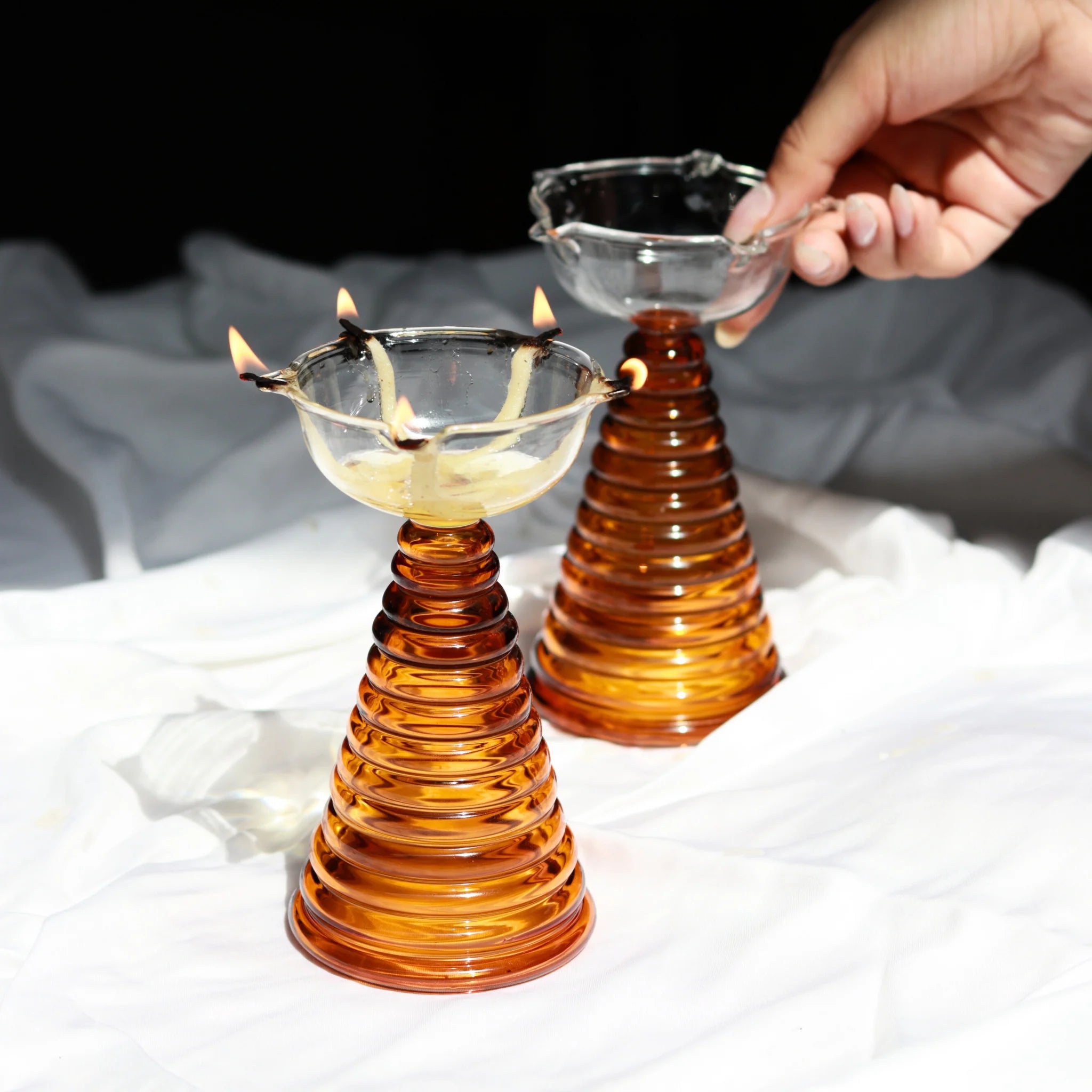 Tall Glass Diya Lamp