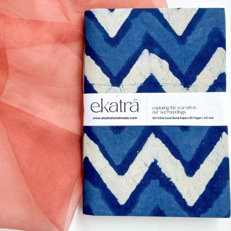 Blockprinted Journal | A6 | Blue Chevron