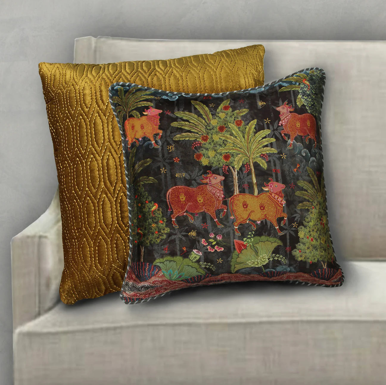 Anandi Pichwai Cushion Cover | Umber